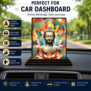 Car Dashboard The Buddha Wooden Photo Stand  3x4 Inches, Compact & Stylish Spiritual Display For Car, Home & Office (Pack Of 1) (F48966)