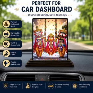 Car Dashboard Lord Jagannatha Wooden Photo Stand  3x4 Inches, Compact & Stylish Spiritual Display For Car, Home & Office (Pack Of 1) (F48971)