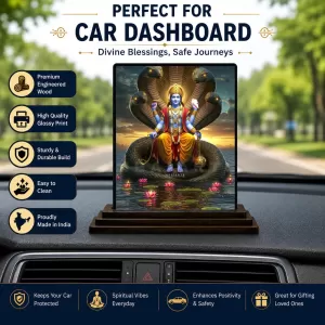 Car Dashboard Vishnu Wooden Photo Stand  3x4 Inches, Compact & Stylish Spiritual Display For Car, Home & Office (Pack Of 1) (F48972)