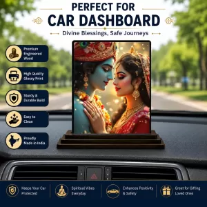 Car Dashboard Radha Krishna Wooden Photo Stand 3x4 Inches, Compact & Stylish Spiritual Display For Car, Home & Office (Pack Of 1) (F48974) Car Dashboard Radha Krishna Wooden Photo Stand 3x4 Inches, Compact & Stylish Spiritual Display For Car, Home & Office (Pack Of 1) (F48974)