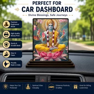 Car Dashboard Lord Vishnu Wooden Photo Stand 3x4 Inches, Compact & Stylish Spiritual Display For Car, Home & Office (Pack Of 1) (F48981) Car Dashboard Lord Vishnu Wooden Photo Stand 3x4 Inches, Compact & Stylish Spiritual Display For Car, Home & Office (Pack Of 1) (F48981)