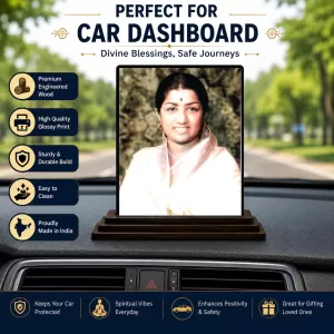 Car Dashboard Lata Mangeshkar Wooden Photo Stand 3x4 Inches, Compact & Stylish Spiritual Display For Car, Home & Office (Pack Of 1) (F48982) Car Dashboard Lata Mangeshkar Wooden Photo Stand 3x4 Inches, Compact & Stylish Spiritual Display For Car, Home & Office (Pack Of 1) (F48982)