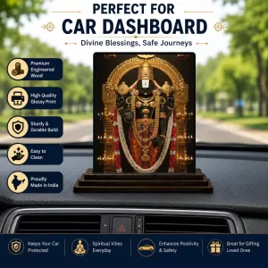 Car Dashboard Venkateswara Wooden Photo Stand  3x4 Inches, Compact & Stylish Spiritual Display For Car, Home & Office (Pack Of 1) (F48989)