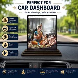 Car Dashboard Yashoda And Shree Krishna Wooden Photo Stand  3x4 Inches, Compact & Stylish Spiritual Display For Car, Home & Office (Pack Of 1) (F48996)