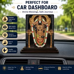Car Dashboard Lord Venkateswara Wooden Photo Stand 3x4 Inches, Compact & Stylish Spiritual Display For Car, Home & Office (Pack Of 1) (F48999) Car Dashboard Lord Venkateswara Wooden Photo Stand 3x4 Inches, Compact & Stylish Spiritual Display For Car, Home & Office (Pack Of 1) (F48999)