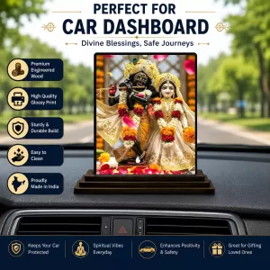 Car Dashboard Shree Krishna And Shree Radha Wooden Photo Stand 3x4 Inches, Compact & Stylish Spiritual Display For Car, Home & Office (Pack Of 1) (F49000) Car Dashboard Shree Krishna And Shree Radha Wooden Photo Stand 3x4 Inches, Compact & Stylish Spiritual Display For Car, Home & Office (Pack Of 1) (F49000)