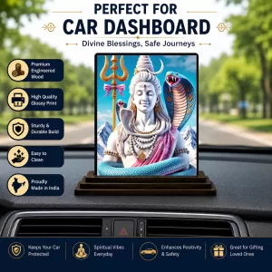 Car Dashboard Lord Shiva Wooden Photo Stand  3x4 Inches, Compact & Stylish Spiritual Display For Car, Home & Office (Pack Of 1) (F49004)