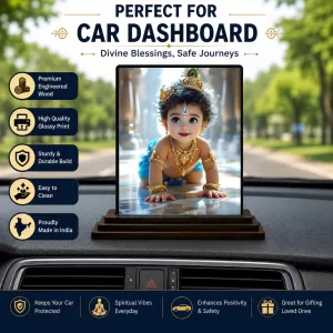 Car Dashboard Krishna Wooden Photo Stand 3x4 Inches, Compact & Stylish Spiritual Display For Car, Home & Office (Pack Of 1) (F49009) Car Dashboard Krishna Wooden Photo Stand 3x4 Inches, Compact & Stylish Spiritual Display For Car, Home & Office (Pack Of 1) (F49009)