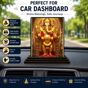 Car Dashboard Lord Ganesha Wooden Photo Stand 3x4 Inches, Compact & Stylish Spiritual Display For Car, Home & Office (Pack Of 1) (F49010) Car Dashboard Lord Ganesha Wooden Photo Stand 3x4 Inches, Compact & Stylish Spiritual Display For Car, Home & Office (Pack Of 1) (F49010)