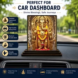 Car Dashboard Lord Ganesha Wooden Photo Stand  3x4 Inches, Compact & Stylish Spiritual Display For Car, Home & Office (Pack Of 1) (F49012)