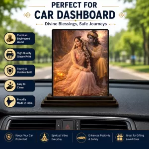 Car Dashboard Radha And Shree Krishna Wooden Photo Stand  3x4 Inches, Compact & Stylish Spiritual Display For Car, Home & Office (Pack Of 1) (F49013)
