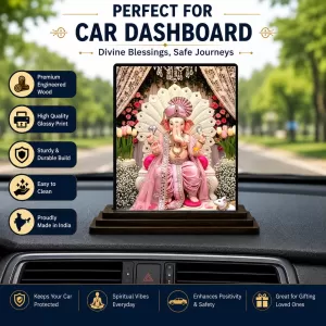 Car Dashboard Lord Ganesha Wooden Photo Stand 3x4 Inches, Compact & Stylish Spiritual Display For Car, Home & Office (Pack Of 1) (F49016) Car Dashboard Lord Ganesha Wooden Photo Stand 3x4 Inches, Compact & Stylish Spiritual Display For Car, Home & Office (Pack Of 1) (F49016)