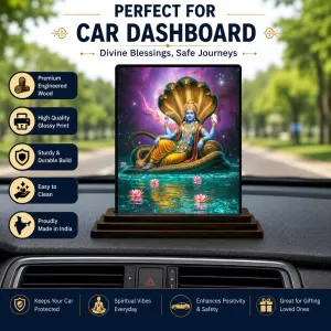 Car Dashboard Vishnu Wooden Photo Stand  3x4 Inches, Compact & Stylish Spiritual Display For Car, Home & Office (Pack Of 1) (F49019)