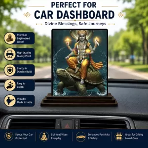 Car Dashboard Vishnu Wooden Photo Stand  3x4 Inches, Compact & Stylish Spiritual Display For Car, Home & Office (Pack Of 1) (F49030)