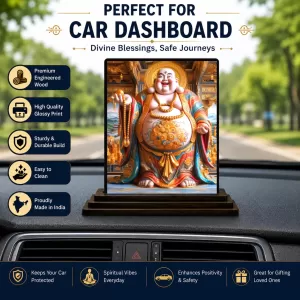 Car Dashboard Budai Wooden Photo Stand 3x4 Inches, Compact & Stylish Spiritual Display For Car, Home & Office (Pack Of 1) (F49042) Car Dashboard Budai Wooden Photo Stand 3x4 Inches, Compact & Stylish Spiritual Display For Car, Home & Office (Pack Of 1) (F49042)
