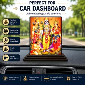 Car Dashboard Lord Ram Darbar Wooden Photo Stand 3x4 Inches, Compact & Stylish Spiritual Display For Car, Home & Office (Pack Of 1) (F49044) Car Dashboard Lord Ram Darbar Wooden Photo Stand 3x4 Inches, Compact & Stylish Spiritual Display For Car, Home & Office (Pack Of 1) (F49044)