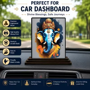Car Dashboard Ganesha Wooden Photo Stand 3x4 Inches, Compact & Stylish Spiritual Display For Car, Home & Office (Pack Of 1) (F49050) Car Dashboard Ganesha Wooden Photo Stand 3x4 Inches, Compact & Stylish Spiritual Display For Car, Home & Office (Pack Of 1) (F49050)