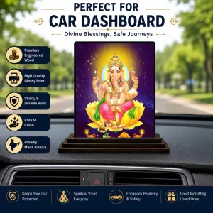 Car Dashboard Lord Ganesha Wooden Photo Stand  3x4 Inches, Compact & Stylish Spiritual Display For Car, Home & Office (Pack Of 1) (F49053)