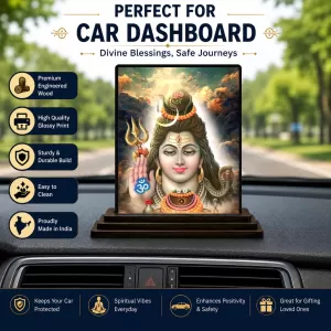 Car Dashboard Shiva Wooden Photo Stand 3x4 Inches, Compact & Stylish Spiritual Display For Car, Home & Office (Pack Of 1) (F49054) Car Dashboard Shiva Wooden Photo Stand 3x4 Inches, Compact & Stylish Spiritual Display For Car, Home & Office (Pack Of 1) (F49054)