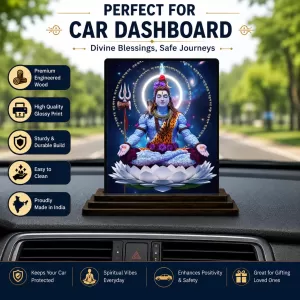 Car Dashboard Shiva Wooden Photo Stand  3x4 Inches, Compact & Stylish Spiritual Display For Car, Home & Office (Pack Of 1) (F49055)
