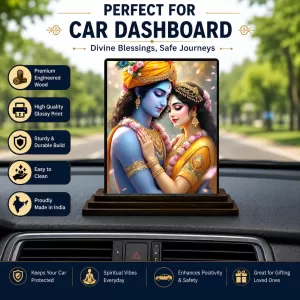 Car Dashboard Krishna And Radha Wooden Photo Stand  3x4 Inches, Compact & Stylish Spiritual Display For Car, Home & Office (Pack Of 1) (F49063)
