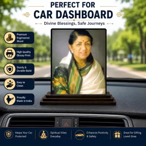 Car Dashboard Lata Mangeshkar Wooden Photo Stand 3x4 Inches, Compact & Stylish Spiritual Display For Car, Home & Office (Pack Of 1) (F49066) Car Dashboard Lata Mangeshkar Wooden Photo Stand 3x4 Inches, Compact & Stylish Spiritual Display For Car, Home & Office (Pack Of 1) (F49066)
