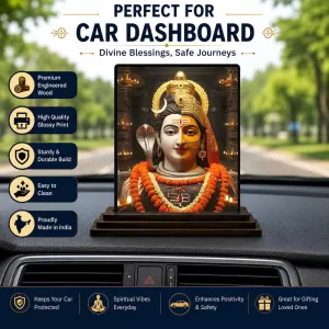 Car Dashboard Lord Shiva Wooden Photo Stand 3x4 Inches, Compact & Stylish Spiritual Display For Car, Home & Office (Pack Of 1) (F49073) Car Dashboard Lord Shiva Wooden Photo Stand 3x4 Inches, Compact & Stylish Spiritual Display For Car, Home & Office (Pack Of 1) (F49073)