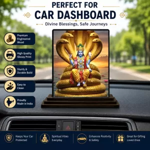 Car Dashboard Lord Lord Vishnu Wooden Photo Stand  3x4 Inches, Compact & Stylish Spiritual Display For Car, Home & Office (Pack Of 1) (F49079)