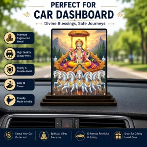 Car Dashboard Surya Wooden Photo Stand  3x4 Inches, Compact & Stylish Spiritual Display For Car, Home & Office (Pack Of 1) (F49085)