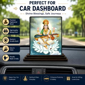 Car Dashboard Goddess Saraswati Wooden Photo Stand 3x4 Inches, Compact & Stylish Spiritual Display For Car, Home & Office (Pack Of 1) (F49093) Car Dashboard Goddess Saraswati Wooden Photo Stand 3x4 Inches, Compact & Stylish Spiritual Display For Car, Home & Office (Pack Of 1) (F49093)