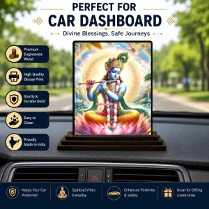 Car Dashboard Shree Krishna Wooden Photo Stand  3x4 Inches, Compact & Stylish Spiritual Display For Car, Home & Office (Pack Of 1) (F49102)