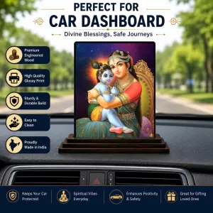 Car Dashboard Yashoda And Shree Krishna Wooden Photo Stand  3x4 Inches, Compact & Stylish Spiritual Display For Car, Home & Office (Pack Of 1) (F49111)