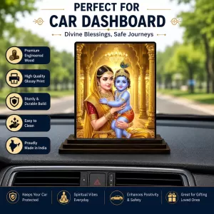 Car Dashboard Mata Yoshoda And Baby Krishna Wooden Photo Stand 3x4 Inches, Compact & Stylish Spiritual Display For Car, Home & Office (Pack Of 1) (F49118) Car Dashboard Mata Yoshoda And Baby Krishna Wooden Photo Stand 3x4 Inches, Compact & Stylish Spiritual Display For Car, Home & Office (Pack Of 1) (F49118)