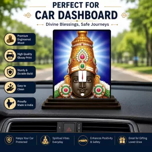 Car Dashboard Tirupati Balaji Wooden Photo Stand  3x4 Inches, Compact & Stylish Spiritual Display For Car, Home & Office (Pack Of 1) (F49129)