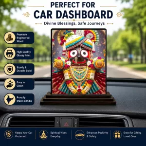 Car Dashboard Lord Jagannath Wooden Photo Stand  3x4 Inches, Compact & Stylish Spiritual Display For Car, Home & Office (Pack Of 1) (F49137)