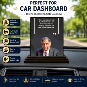 Car Dashboard Shree Ratan Tata Wooden Photo Stand 3x4 Inches, Compact & Stylish Spiritual Display For Car, Home & Office (Pack Of 1) (F49151) Car Dashboard Shree Ratan Tata Wooden Photo Stand 3x4 Inches, Compact & Stylish Spiritual Display For Car, Home & Office (Pack Of 1) (F49151)