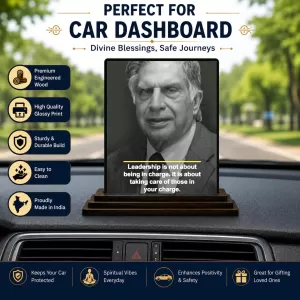 Car Dashboard Shree Ratan Tata Wooden Photo Stand 3x4 Inches, Compact & Stylish Spiritual Display For Car, Home & Office (Pack Of 1) (F49154) Car Dashboard Shree Ratan Tata Wooden Photo Stand 3x4 Inches, Compact & Stylish Spiritual Display For Car, Home & Office (Pack Of 1) (F49154)