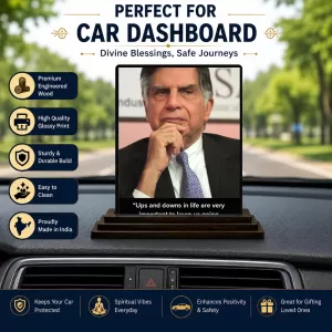 Car Dashboard Shree Ratan Tata Wooden Photo Stand 3x4 Inches, Compact & Stylish Spiritual Display For Car, Home & Office (Pack Of 1) (F49155) Car Dashboard Shree Ratan Tata Wooden Photo Stand 3x4 Inches, Compact & Stylish Spiritual Display For Car, Home & Office (Pack Of 1) (F49155)