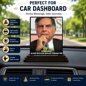 Car Dashboard Shree Ratan Tata Wooden Photo Stand 3x4 Inches, Compact & Stylish Spiritual Display For Car, Home & Office (Pack Of 1) (F49213) Car Dashboard Shree Ratan Tata Wooden Photo Stand 3x4 Inches, Compact & Stylish Spiritual Display For Car, Home & Office (Pack Of 1) (F49213)