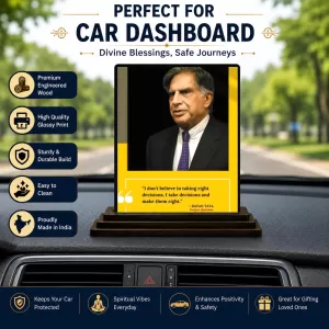 Car Dashboard Shree Ratan Tata Wooden Photo Stand 3x4 Inches, Compact & Stylish Spiritual Display For Car, Home & Office (Pack Of 1) (F49215) Car Dashboard Shree Ratan Tata Wooden Photo Stand 3x4 Inches, Compact & Stylish Spiritual Display For Car, Home & Office (Pack Of 1) (F49215)