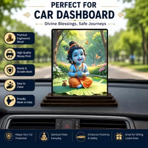 Car Dashboard Lord Krishna Wooden Photo Stand 3x4 Inches, Compact & Stylish Spiritual Display For Car, Home & Office (Pack Of 1) (F49261) Car Dashboard Lord Krishna Wooden Photo Stand 3x4 Inches, Compact & Stylish Spiritual Display For Car, Home & Office (Pack Of 1) (F49261)