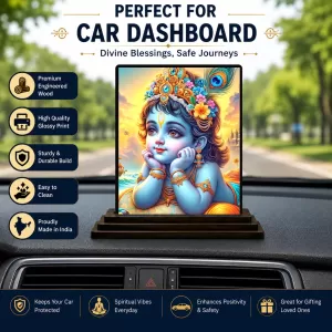 Car Dashboard Shree Krishna Wooden Photo Stand 3x4 Inches, Compact & Stylish Spiritual Display For Car, Home & Office (Pack Of 1) (F49262) Car Dashboard Shree Krishna Wooden Photo Stand 3x4 Inches, Compact & Stylish Spiritual Display For Car, Home & Office (Pack Of 1) (F49262)