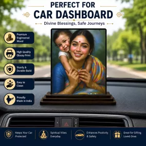 Car Dashboard Mother With Her Kid Painting Wooden Photo Stand 3x4 Inches, Compact & Stylish Spiritual Display For Car, Home & Office (Pack Of 1) (F49268) Car Dashboard Mother With Her Kid Painting Wooden Photo Stand 3x4 Inches, Compact & Stylish Spiritual Display For Car, Home & Office (Pack Of 1) (F49268)