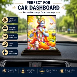 Car Dashboard Shree Krishna Wooden Photo Stand  3x4 Inches, Compact & Stylish Spiritual Display For Car, Home & Office (Pack Of 1) (F49274)
