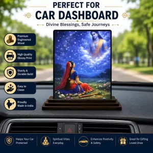 Car Dashboard Shree Krishna Wooden Photo Stand  3x4 Inches, Compact & Stylish Spiritual Display For Car, Home & Office (Pack Of 1) (F49278)
