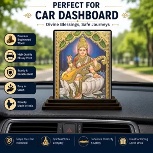 Car Dashboard Goddess Saraswati Wooden Photo Stand 3x4 Inches, Compact & Stylish Spiritual Display For Car, Home & Office (Pack Of 1) (F49281) Car Dashboard Goddess Saraswati Wooden Photo Stand 3x4 Inches, Compact & Stylish Spiritual Display For Car, Home & Office (Pack Of 1) (F49281)