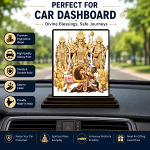 Car Dashboard Goddess Durga Wooden Photo Stand 3x4 Inches, Compact & Stylish Spiritual Display For Car, Home & Office (Pack Of 1) (F49289) Car Dashboard Goddess Durga Wooden Photo Stand 3x4 Inches, Compact & Stylish Spiritual Display For Car, Home & Office (Pack Of 1) (F49289)