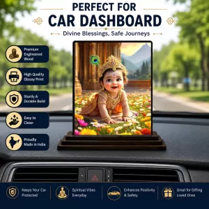 Car Dashboard Lord Krishna Wooden Photo Stand 3x4 Inches, Compact & Stylish Spiritual Display For Car, Home & Office (Pack Of 1) (F49292) Car Dashboard Lord Krishna Wooden Photo Stand 3x4 Inches, Compact & Stylish Spiritual Display For Car, Home & Office (Pack Of 1) (F49292)