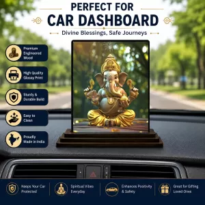Car Dashboard Lord Ganesha Wooden Photo Stand 3x4 Inches, Compact & Stylish Spiritual Display For Car, Home & Office (Pack Of 1) (F49300) Car Dashboard Lord Ganesha Wooden Photo Stand 3x4 Inches, Compact & Stylish Spiritual Display For Car, Home & Office (Pack Of 1) (F49300)