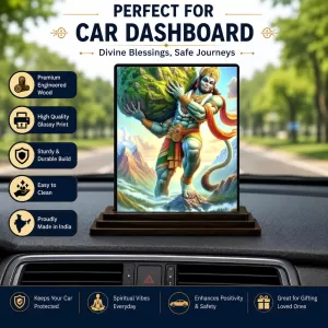 Car Dashboard Hanuman Wooden Photo Stand  3x4 Inches, Compact & Stylish Spiritual Display For Car, Home & Office (Pack Of 1) (F49302)